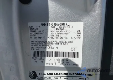 2013 Ford F-150 Platinum from USA, damaged, VIN 1FTFW1EF4DFB02173